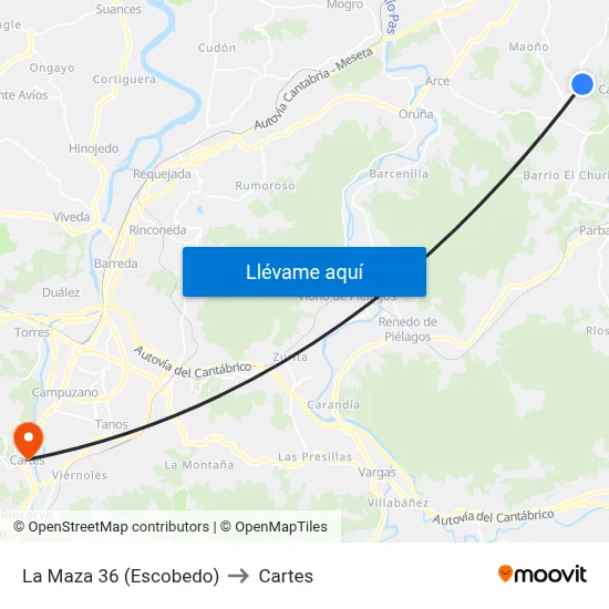 La Maza 36 (Escobedo) to Cartes map