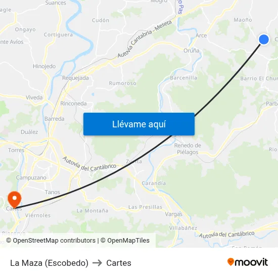 La Maza (Escobedo) to Cartes map