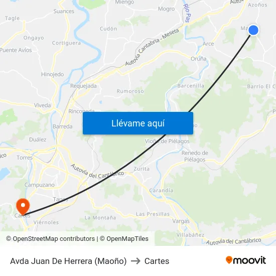 Avda Juan De Herrera (Maoño) to Cartes map