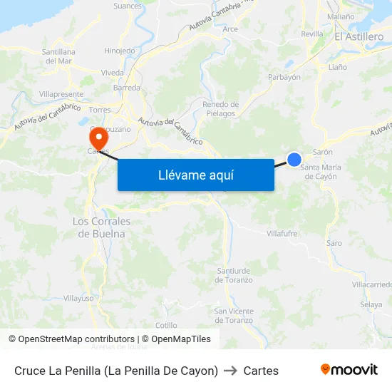 Cruce La Penilla (La Penilla De Cayon) to Cartes map