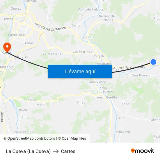 La Cueva (La Cueva) to Cartes map