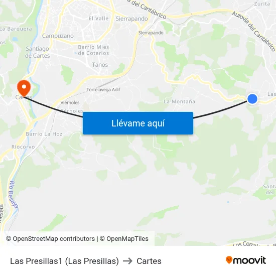 Las Presillas1 (Las Presillas) to Cartes map