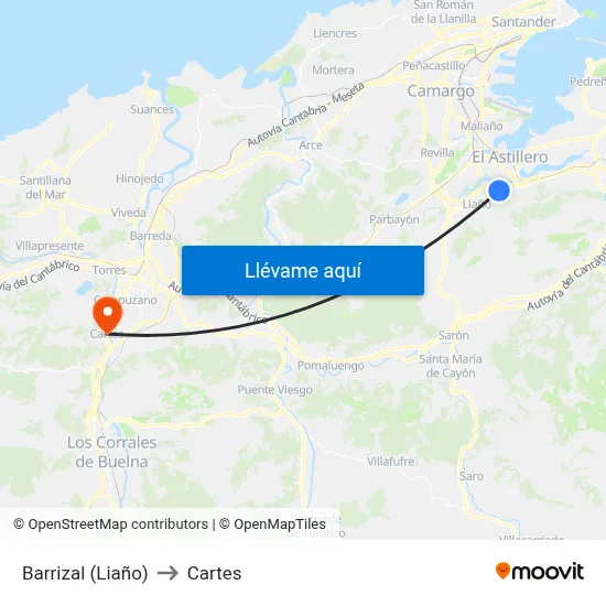 Barrizal (Liaño) to Cartes map