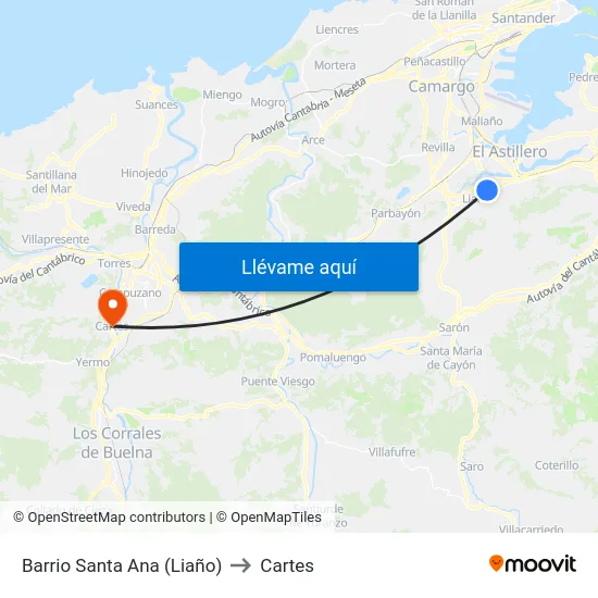Barrio Santa Ana (Liaño) to Cartes map