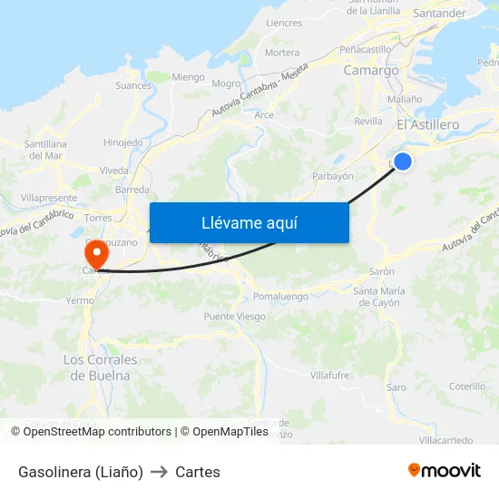 Gasolinera (Liaño) to Cartes map