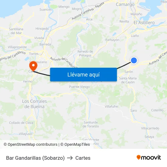 Bar Gandarillas (Sobarzo) to Cartes map