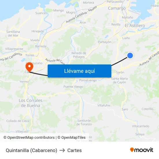 Quintanilla (Cabarceno) to Cartes map