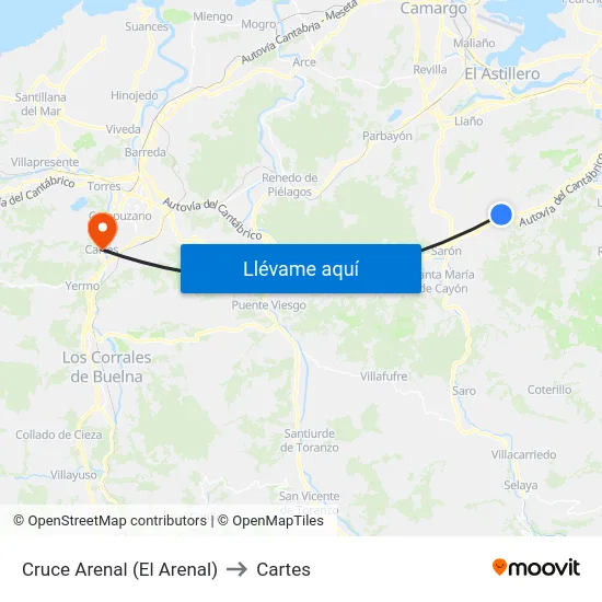 Cruce Arenal (El Arenal) to Cartes map