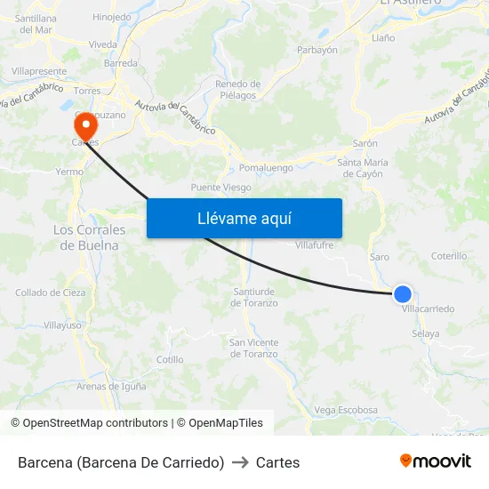 Barcena (Barcena De Carriedo) to Cartes map