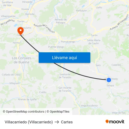 Villacarriedo (Villacarriedo) to Cartes map
