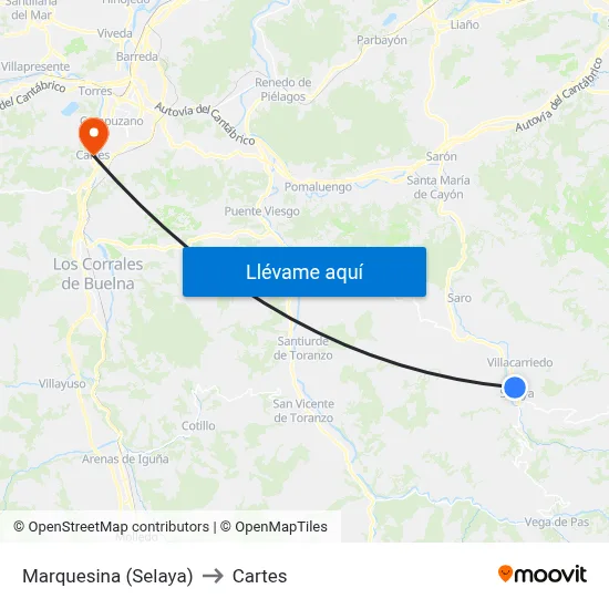 Marquesina (Selaya) to Cartes map