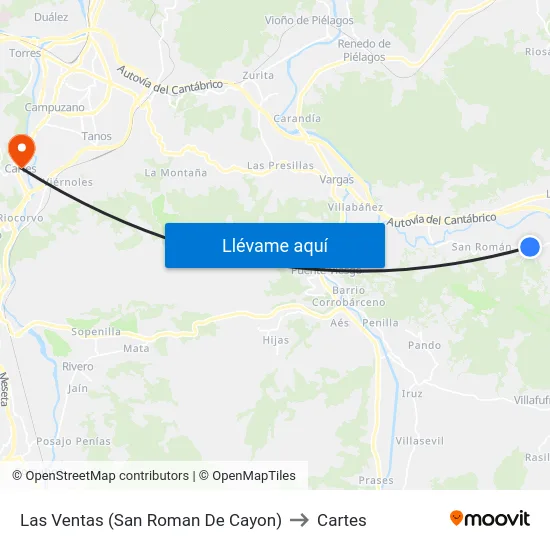 Las Ventas (San Roman De Cayon) to Cartes map