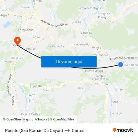 Puente (San Roman De Cayon) to Cartes map