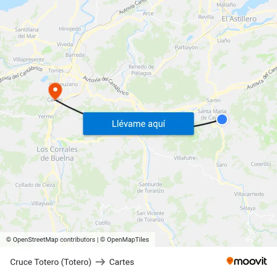 Cruce Totero (Totero) to Cartes map