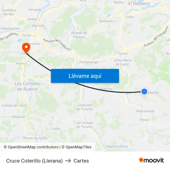 Cruce Coterillo (Llerana) to Cartes map