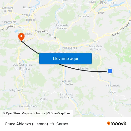 Cruce Abionzo (Llerana) to Cartes map