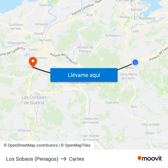 Los Sobaos (Penagos) to Cartes map