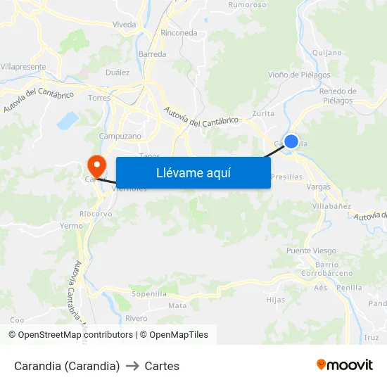 Carandia (Carandia) to Cartes map