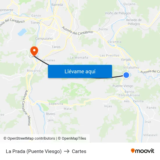 La Prada (Puente Viesgo) to Cartes map