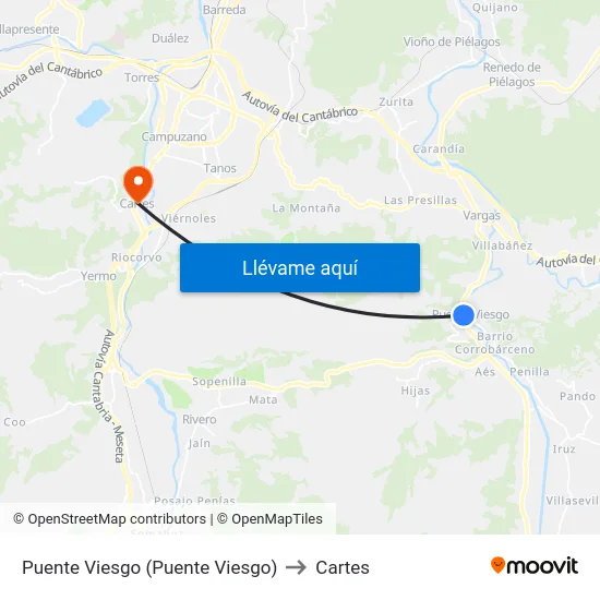 Puente Viesgo (Puente Viesgo) to Cartes map