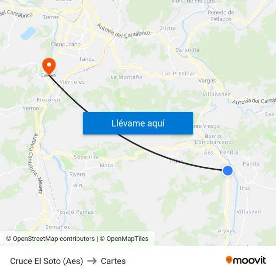 Cruce El Soto (Aes) to Cartes map