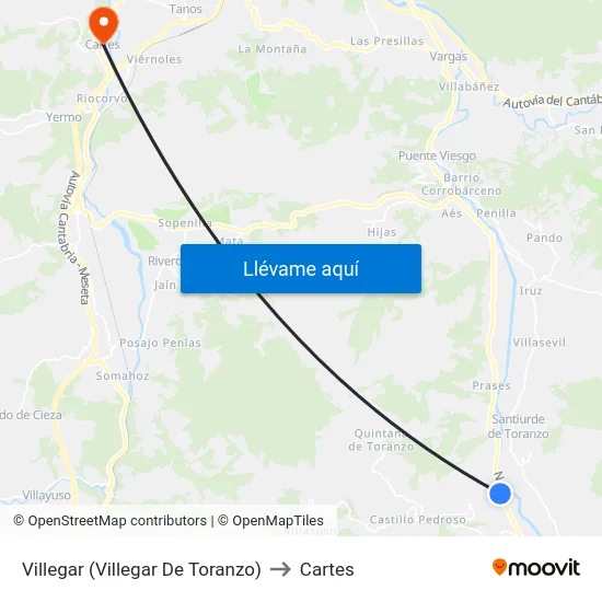 Villegar (Villegar De Toranzo) to Cartes map
