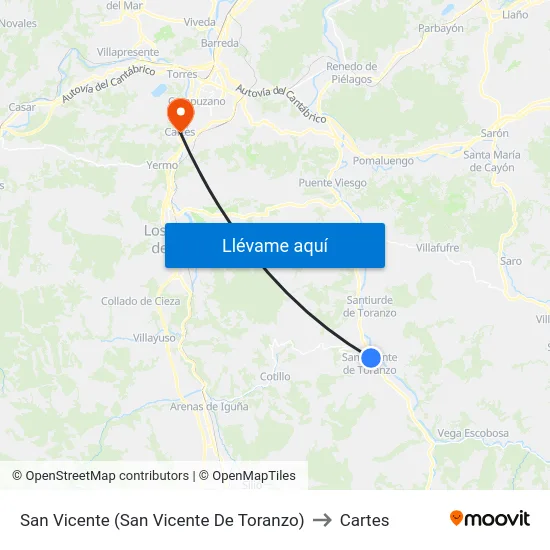 San Vicente (San Vicente De Toranzo) to Cartes map