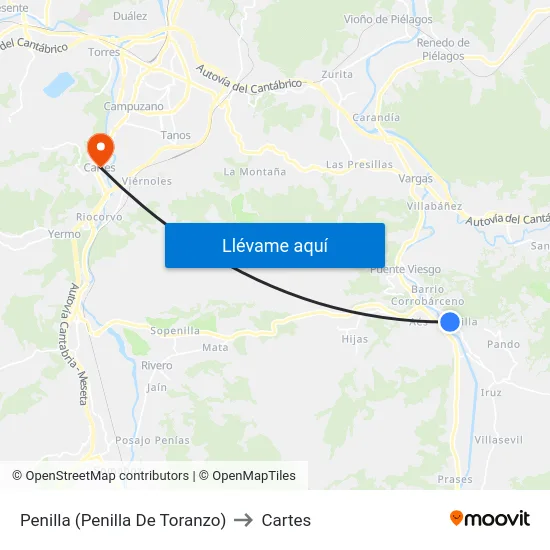 Penilla (Penilla De Toranzo) to Cartes map