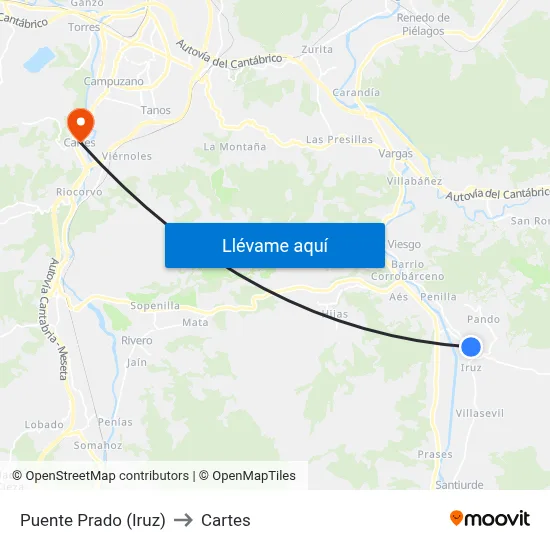 Puente Prado (Iruz) to Cartes map