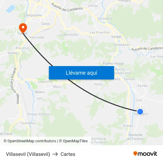 Villasevil (Villasevil) to Cartes map