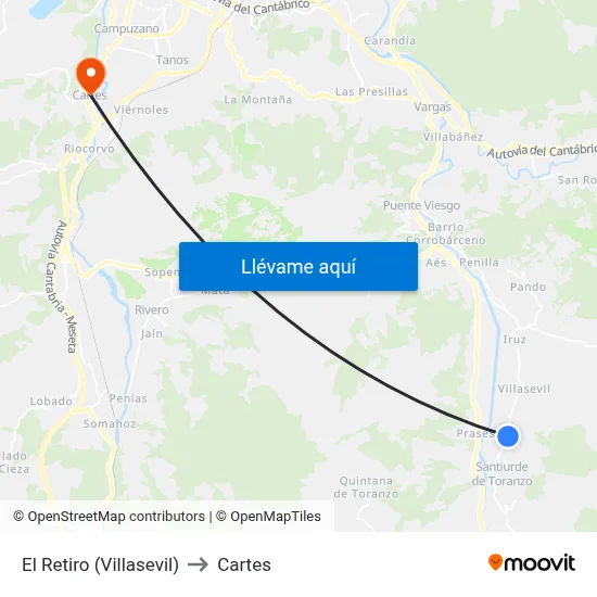 El Retiro (Villasevil) to Cartes map