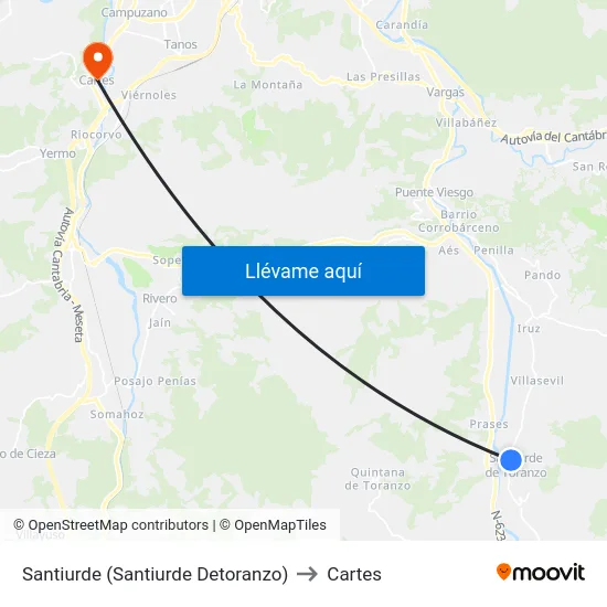 Santiurde (Santiurde Detoranzo) to Cartes map