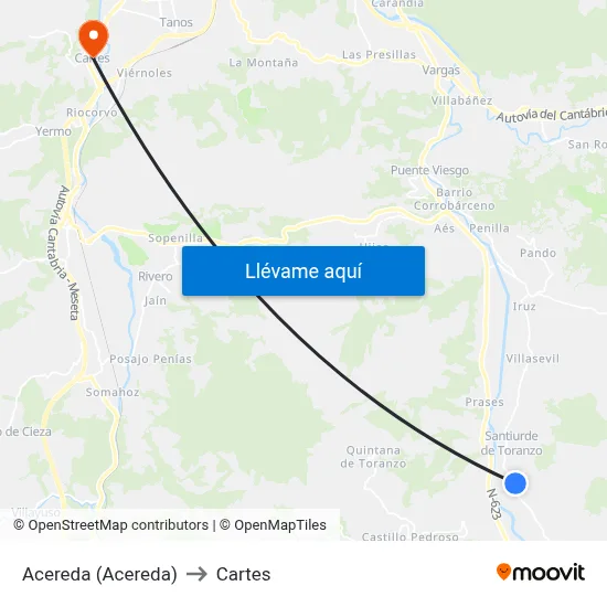 Acereda (Acereda) to Cartes map