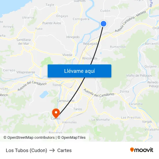 Los Tubos (Cudon) to Cartes map