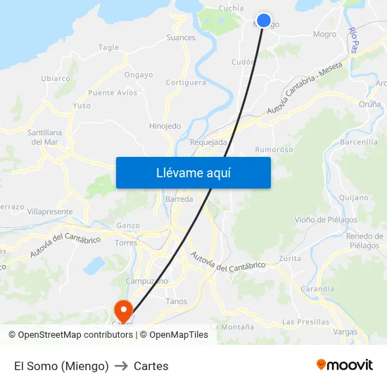El Somo (Miengo) to Cartes map