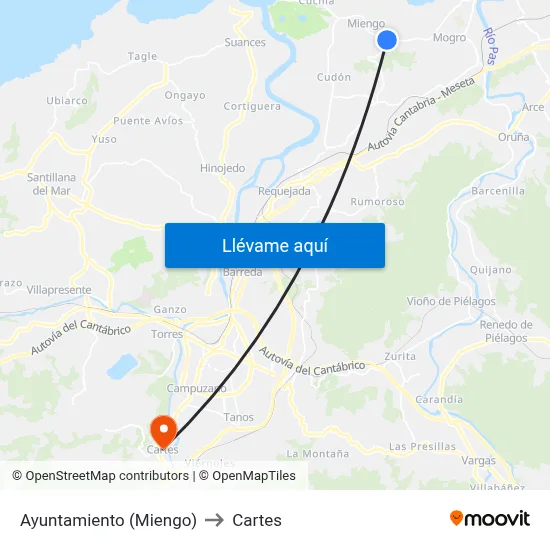 Ayuntamiento (Miengo) to Cartes map