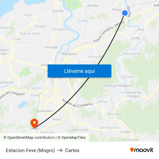 Estacion Feve (Mogro) to Cartes map