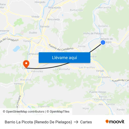 Barrio La Picota (Renedo De Pielagos) to Cartes map