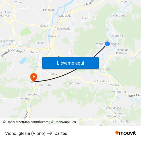 Vioño Iglesia (Vioño) to Cartes map