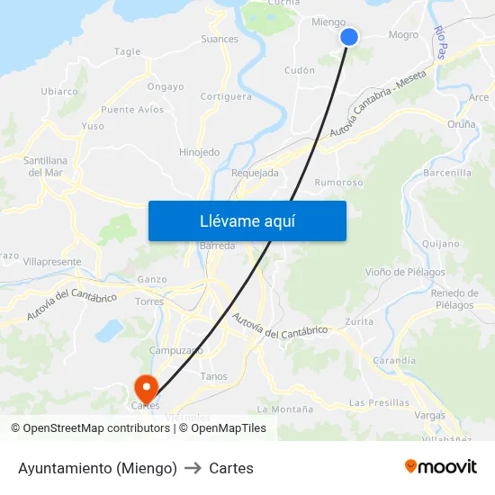 Ayuntamiento (Miengo) to Cartes map