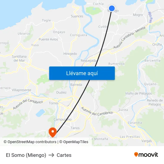El Somo (Miengo) to Cartes map