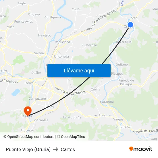 Puente Viejo (Oruña) to Cartes map