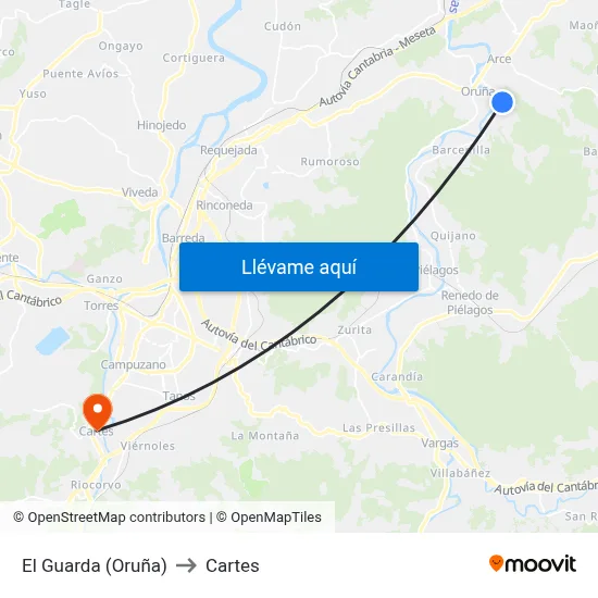 El Guarda (Oruña) to Cartes map