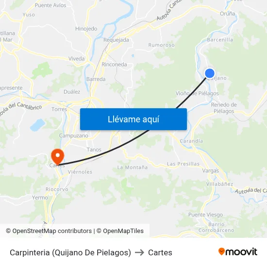 Carpinteria (Quijano De Pielagos) to Cartes map