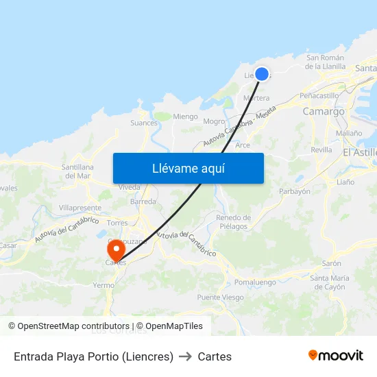 Entrada Playa Portio (Liencres) to Cartes map