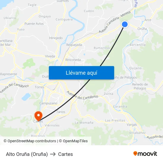 Alto Oruña (Oruña) to Cartes map