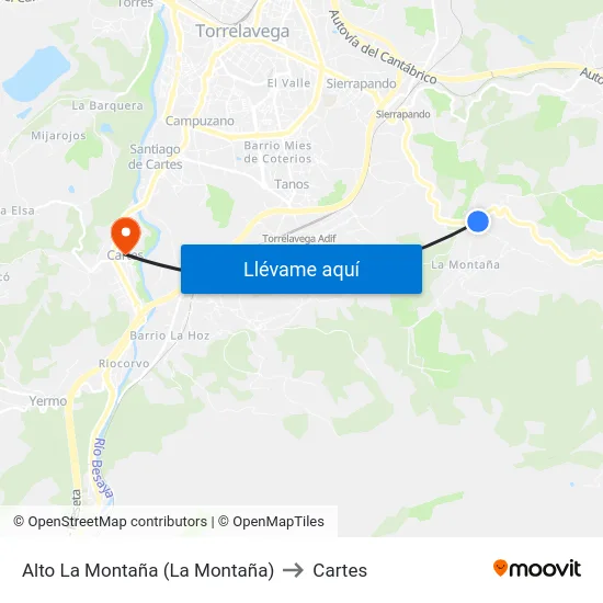 Alto La Montaña (La Montaña) to Cartes map