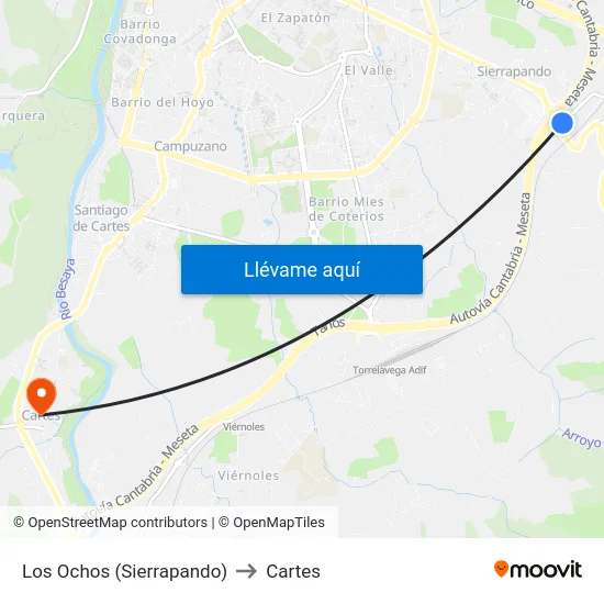 Los Ochos (Sierrapando) to Cartes map