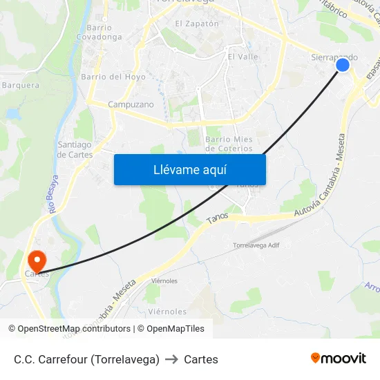 C.C. Carrefour (Torrelavega) to Cartes map