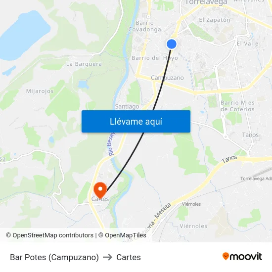 Bar Potes (Campuzano) to Cartes map